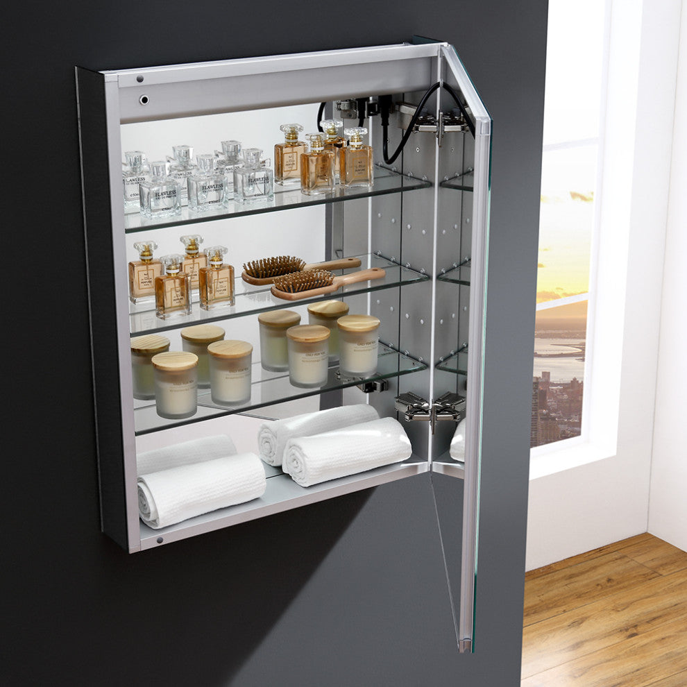 Tiempo Bathroom Medicine Cabinet With LED Lighting and Defogger, 24"x30"
