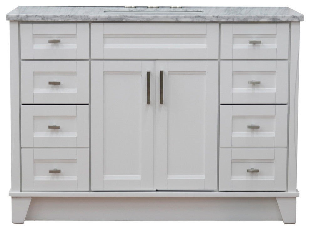 49" Single Sink Vanity, White Finish With White Carrara Marble