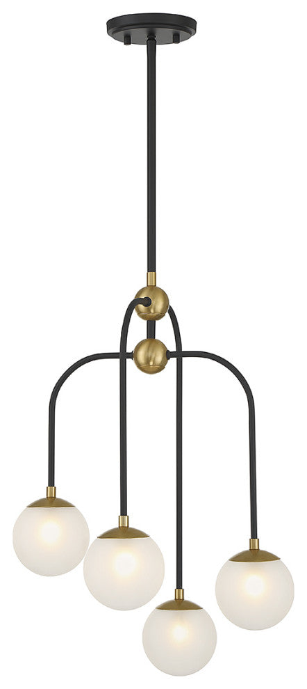 Couplet 4-Light Chandelier, Matte Black With Warm Brass Accents