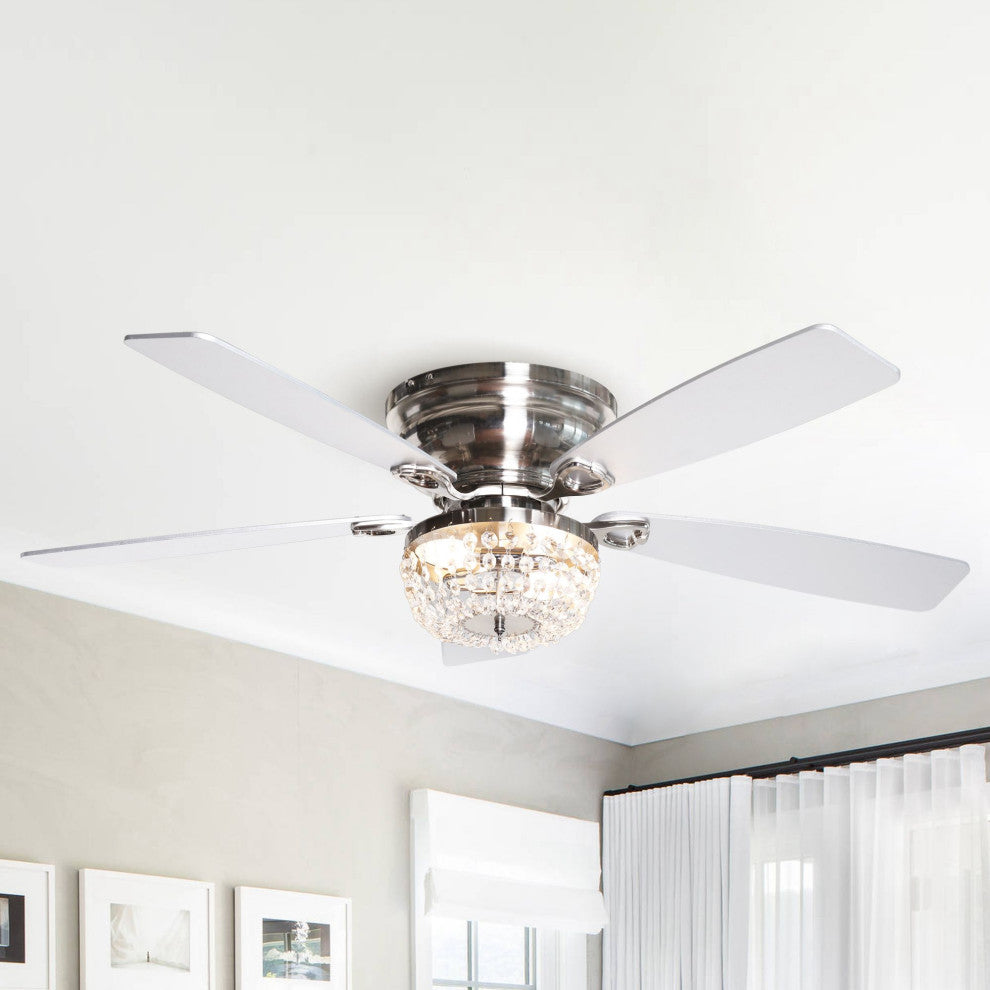 48-inch Satin Nickle 5-Blades Crystal Chandelier Ceiling Fan with Remote