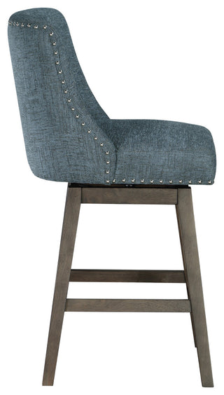 Granville 26" Swivel Counter Stool  in Navy Fabric with Gray Legs