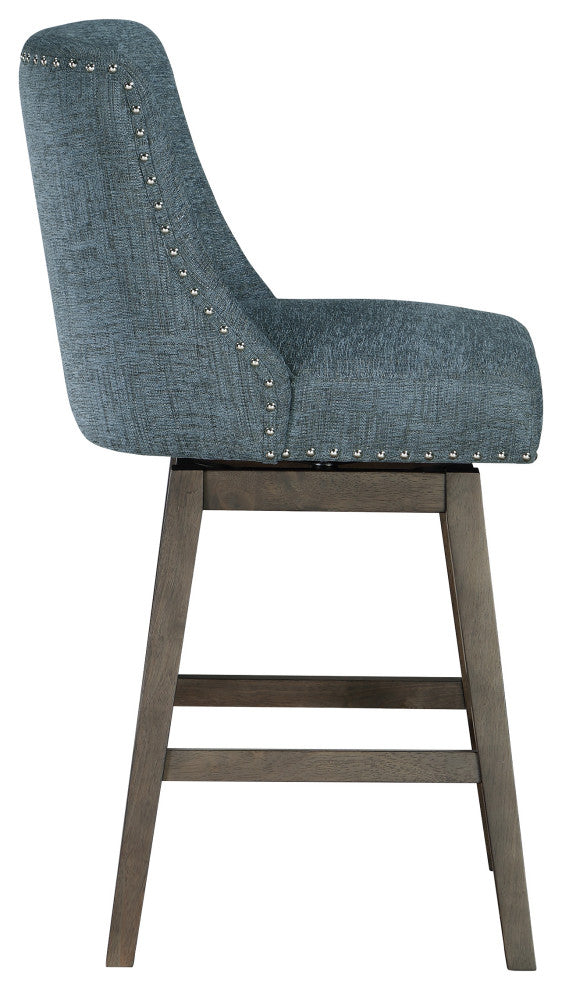 Granville 26" Swivel Counter Stool  in Navy Fabric with Gray Legs