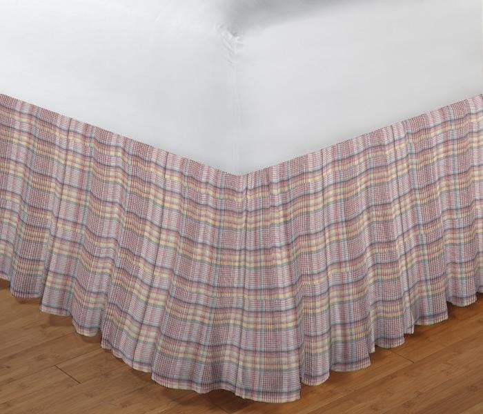 Red Lines and Off White Plaid Fabric Dust Rfl King 78"X 80"