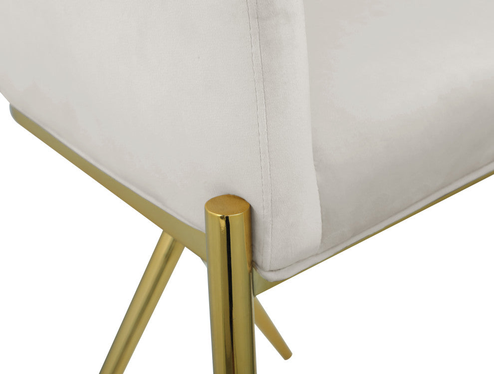 Xavier Velvet Upholstered Counter Height Stool, Cream, Gold Finish