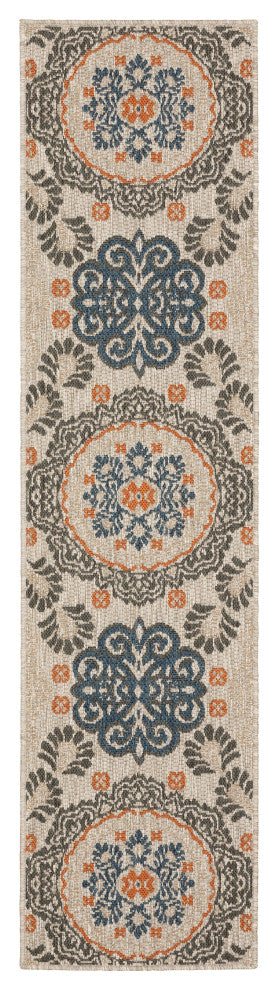 2' X 8' Blue and Gray Moroccan Indoor Outdoor Area Rug