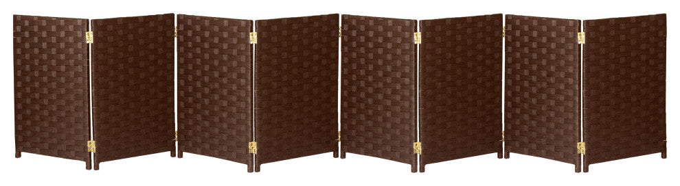 2 ft. Short Woven Fiber Room Divider 8 Panel Dark Mocha