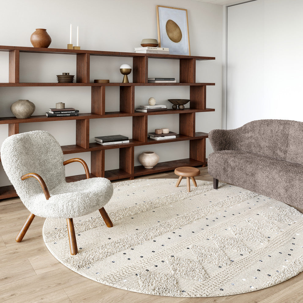 Chandy Textured Wool Area Rug, Cream 5'