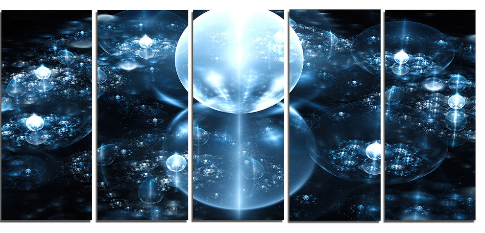 Blue Water Drops on Mirror, Abstract Wall Art Canvas, 60"x28", 5 Panels