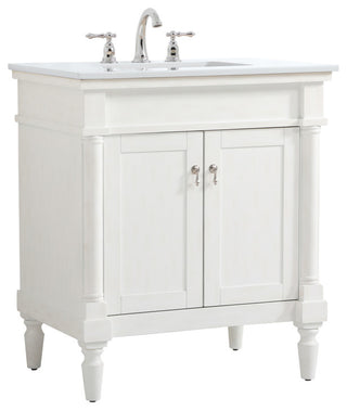 Home Living 30" Single Vanity, Antique White With Engineered Marble Top
