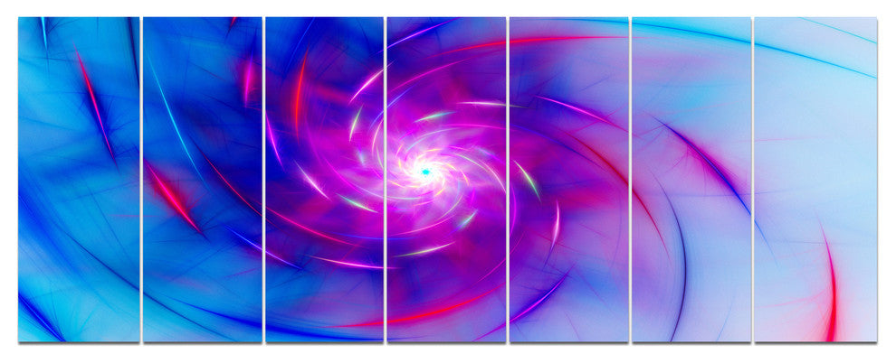 Turquoise Whirlpool Fractal Spirals, Abstract Art on Canvas, 83"x32", 7 Panels