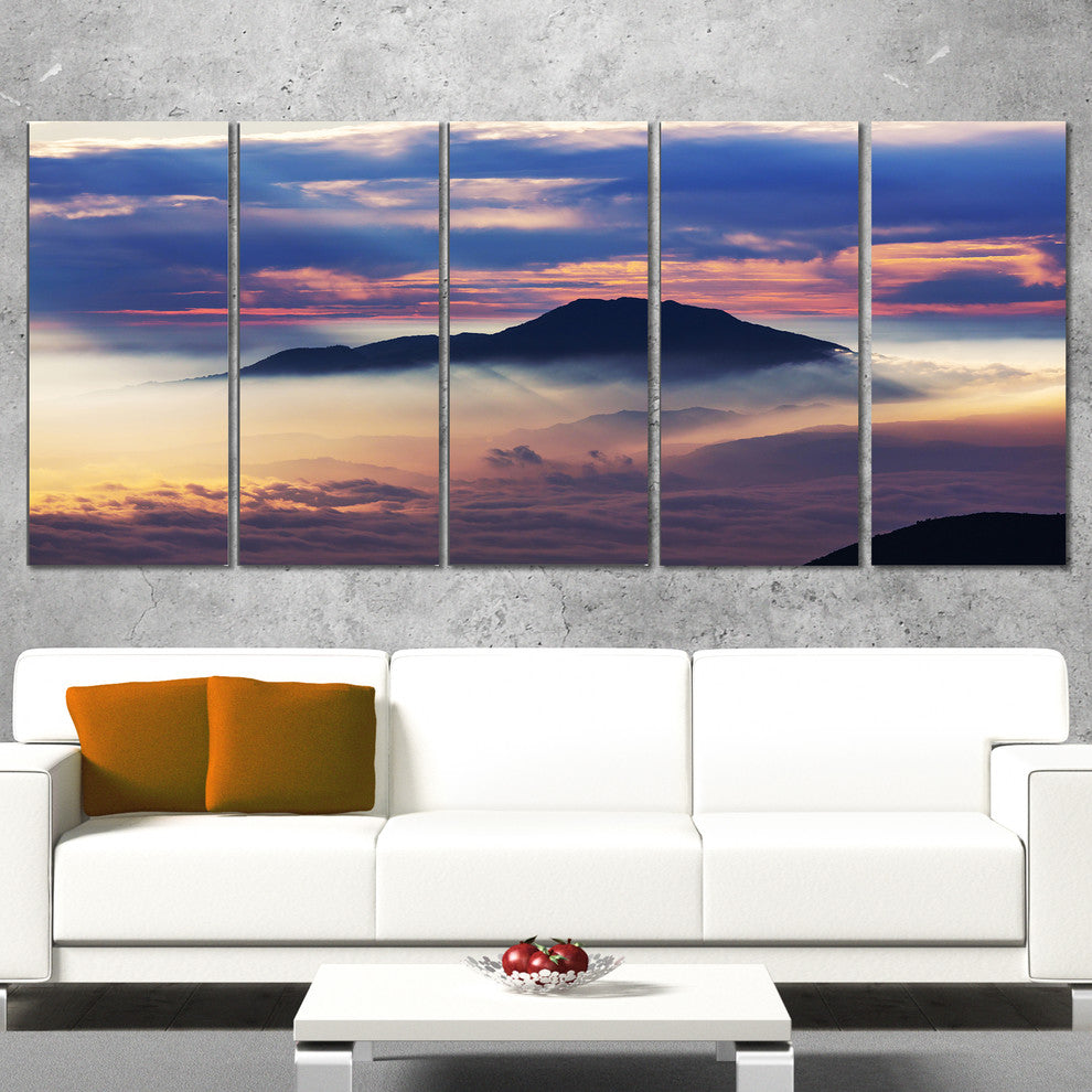 Amazing Java Mountain in Fog, Oversized Landscape Canvas Art, 60"x28", 5 Panels