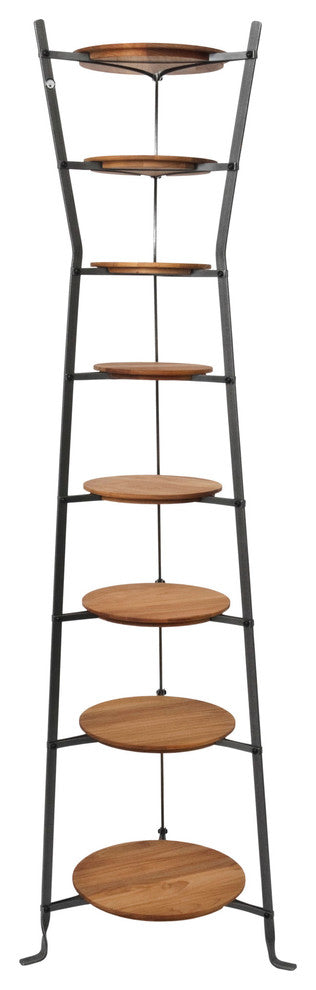 Handcrafted 8-Tier Hourglass Cookware Stand w Alder Shelves Hammered Steel