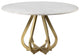 48" White And Gold Rounded Marble And Metal Pedestal Base Dining Table