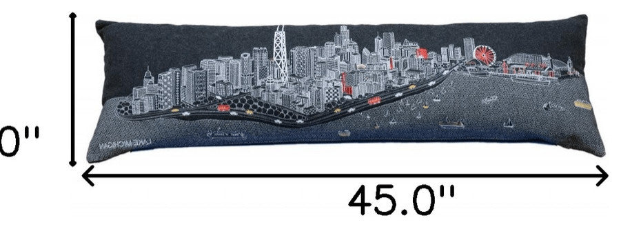 46" Black Chicago Nighttime Skyline Lumbar Decorative Pillow