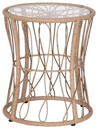 Devon 3-Piece Bistro Set, 2 Papasan Chairs w/Cushions, Glass Top Side Table, Tan