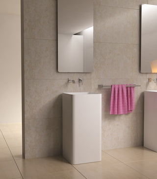 ADM Square Freestanding Pedestal Sink, White, 16", Glossy White