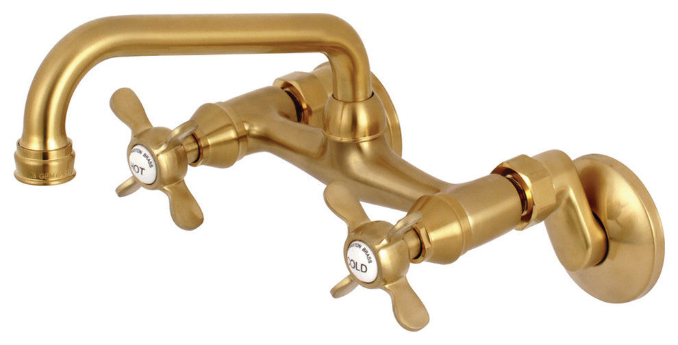 Kingston Brass 6" Adjustable Center Wall Mount Kitchen Faucet, Brushed Brass