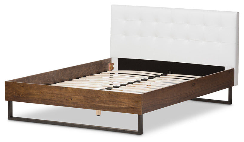 Mitchell Rustic Walnut Bronze Platform Bed, White, Queen