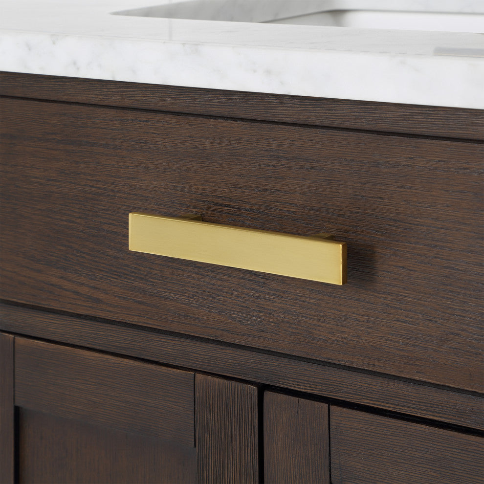 Chestnut 48" Bath Vanity, Brown Oak, Mirror, Satin Gold Hardware