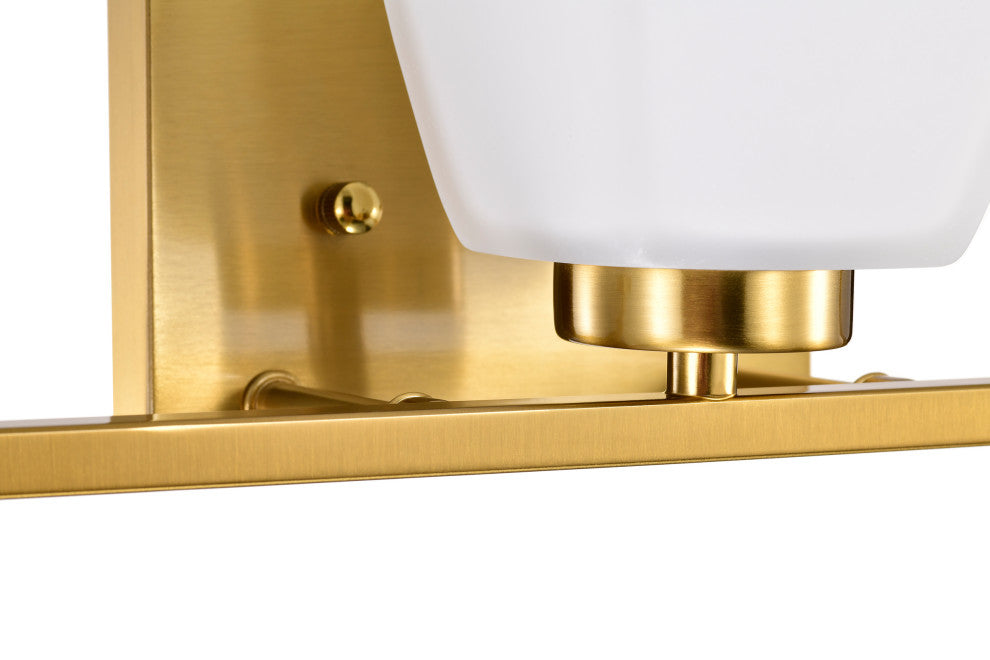 22 in. 3-Light Gold Modern Vanity Light With Square Etched White Glass Shades