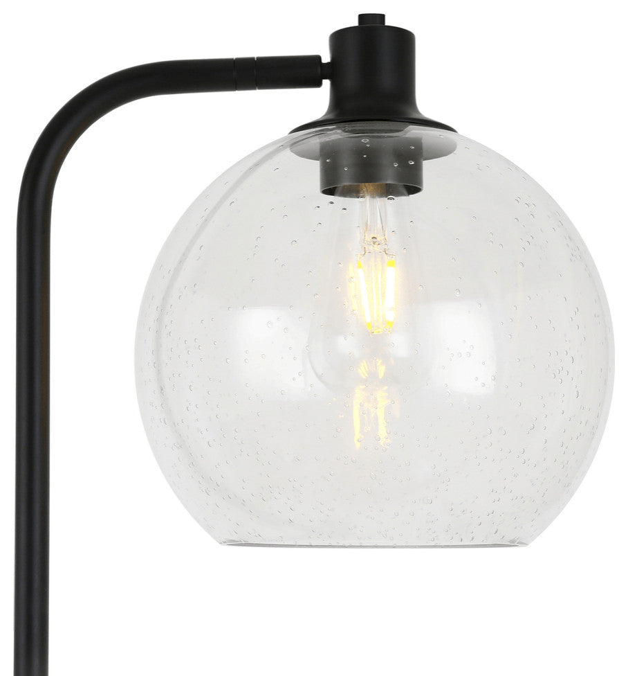 68" Black Adjustable Reading Floor Lamp With Clear Seeded Glass Globe Shade