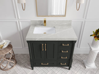Aberdeen 36 Left Offset Bath Vanity in Black Top 2" Pearl Gray
