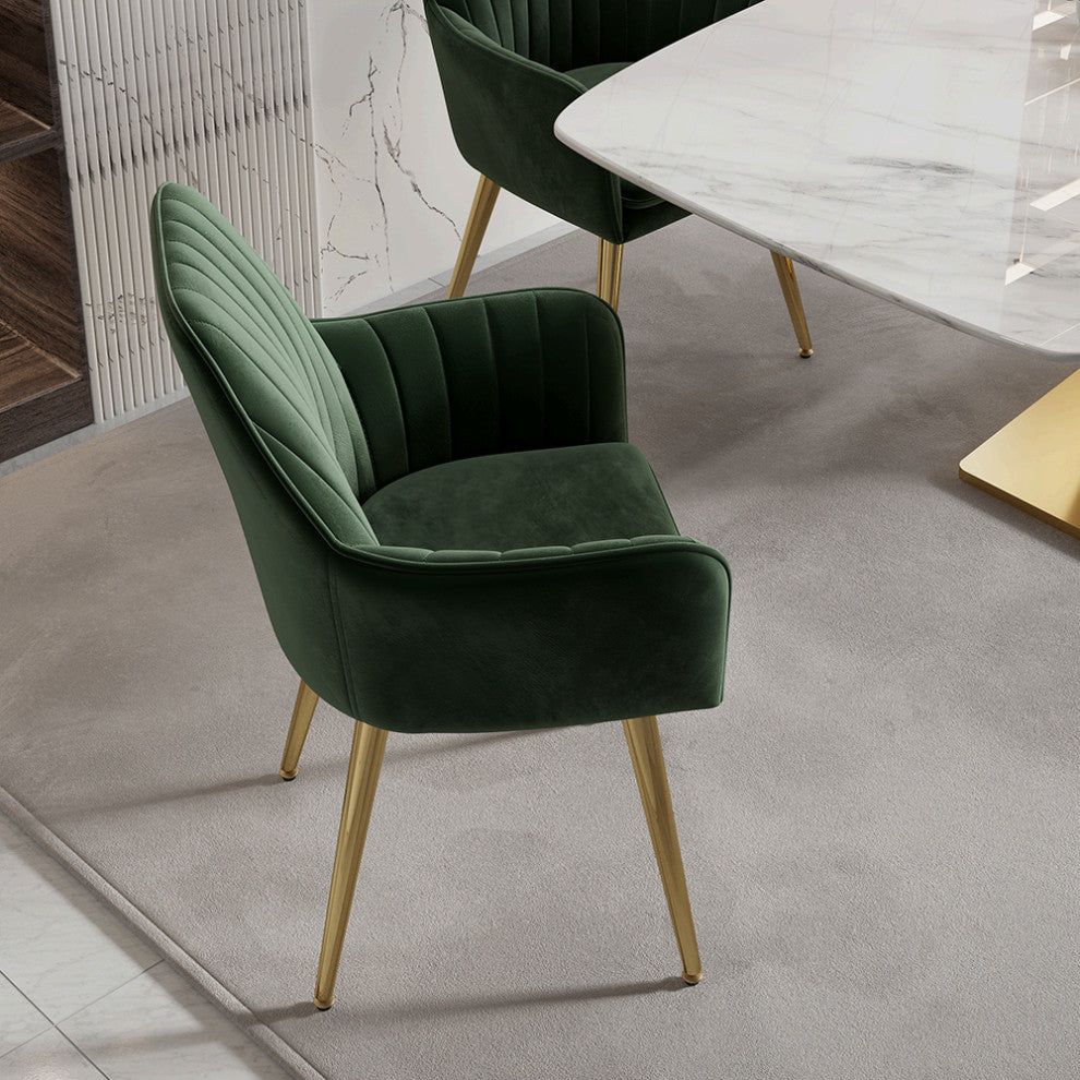 Modern Dining Chair Velvet Upholstered Dining Chairs With Arms, Set of 2, Green