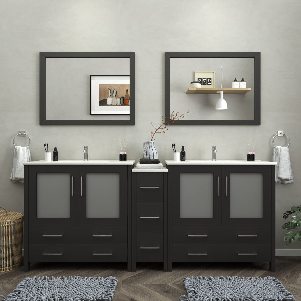 Vanity Art Vanity Set With Ceramic Top, 84", Espresso