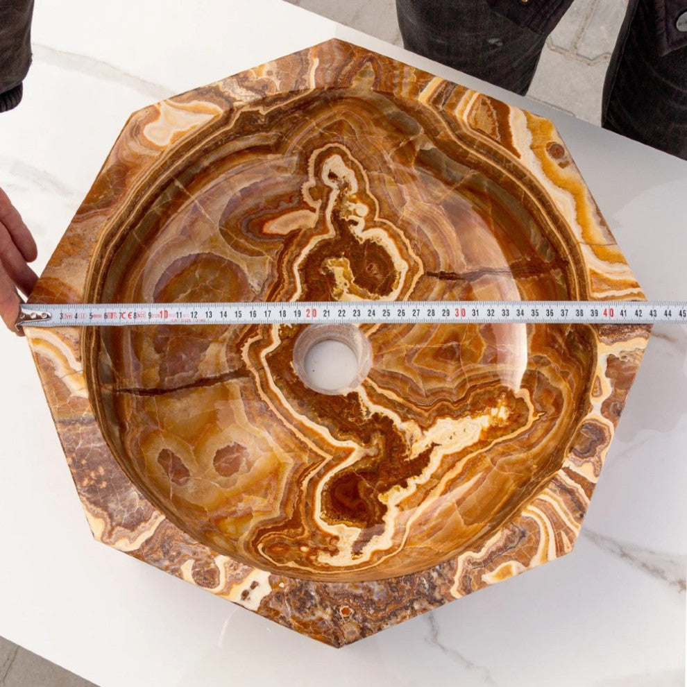 Brown Onyx Translucent Octagon Natural Stone Vessel Sink Polished  (D)16" (H)5"