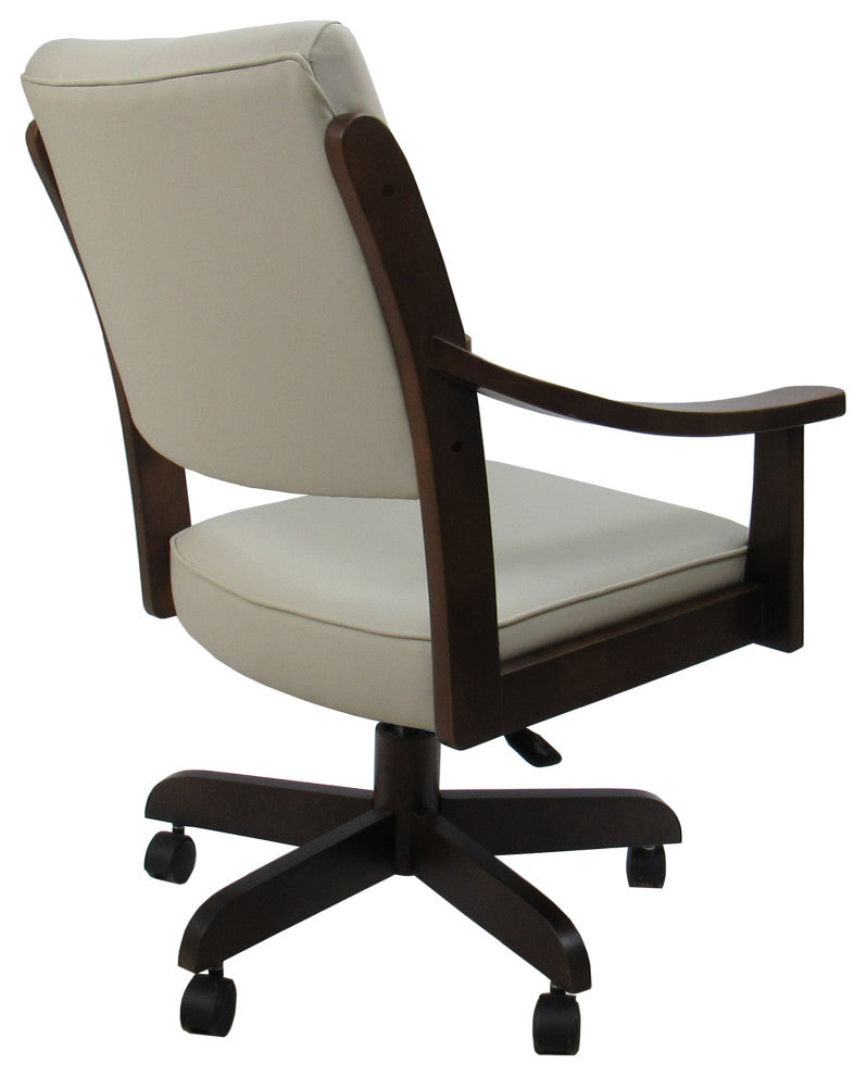 Swivel Wood Dining Caster Chair with Wheels - Casa, Ocean Beige Vinyl, Brown Honey