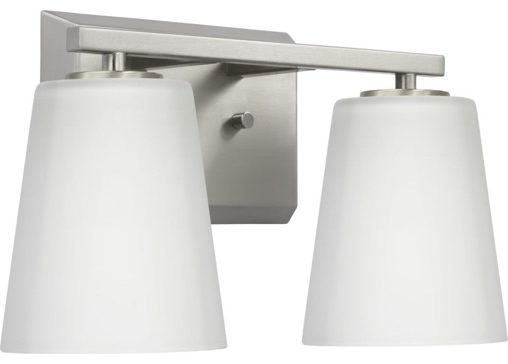 Vertex Collection Two-Light Brushed Nickel Etched White Glass Bath Light