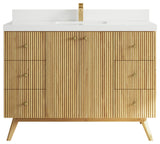 Pasadena 48 Single Sink Bath Vanity in Light Natural Teak 2" White Quartz
