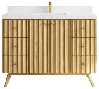 Pasadena 48 Single Sink Bath Vanity in Light Natural Teak 2" White Quartz