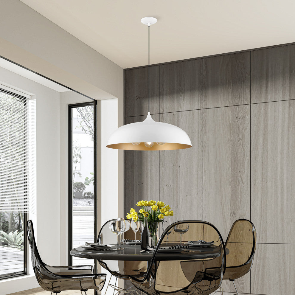 Amador 3 Light Shiny White With Polished Chrome Accents Large Pendant