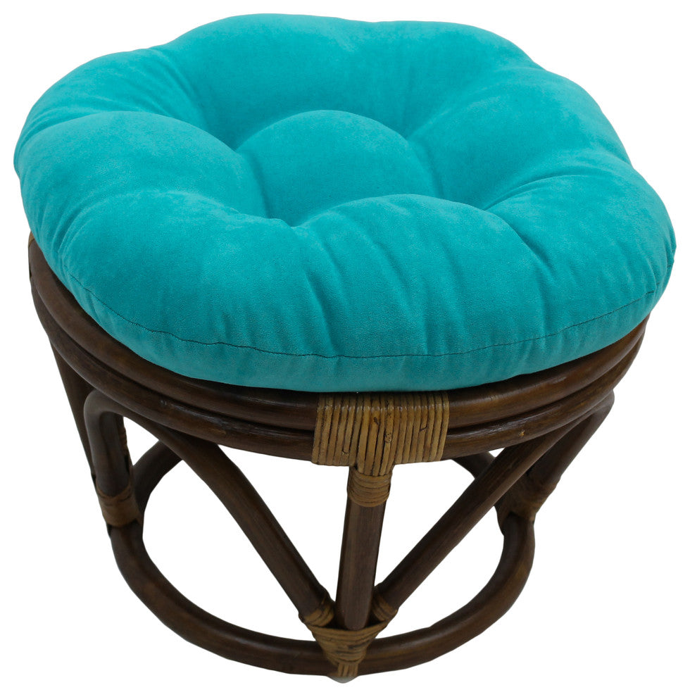 18" Round Solid Micro Suede Tufted Footstool Cushion, Aqua Blue