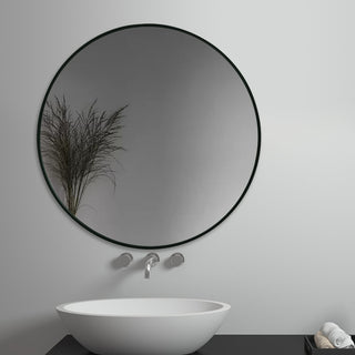 Round Black Metal Framed Wall Mirror, 35.5" X 35.5" Dia.