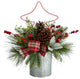 17" Pinecone & Berries Faux Xmas Arrangement W/ Metal Vase & Wire Red Xmas Tree
