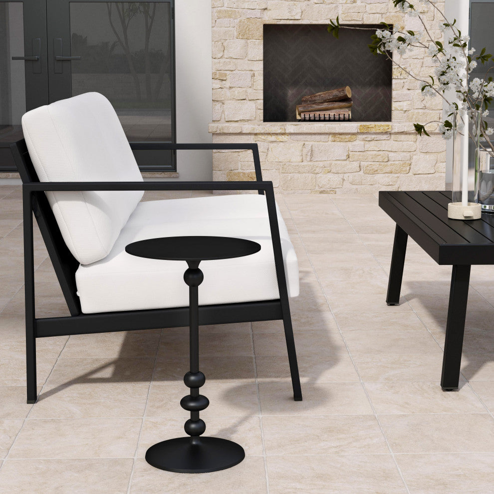 Zara Outdoor Distressed Round Iron Pedestal End Table