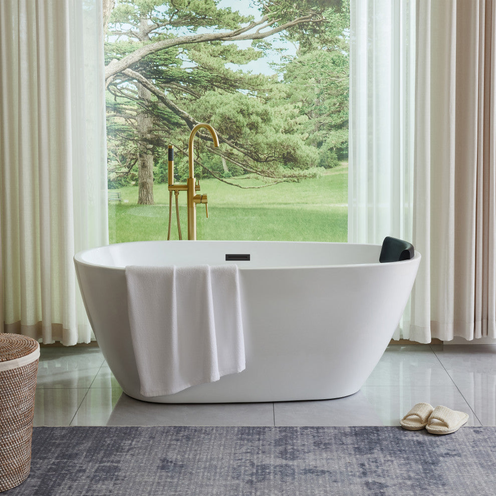 Freestanding Acrylic Bathtub, White/Matte Black, 59"