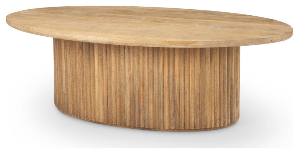 Terra Light Brown Solid Wood Oval Fluted Coffee Table