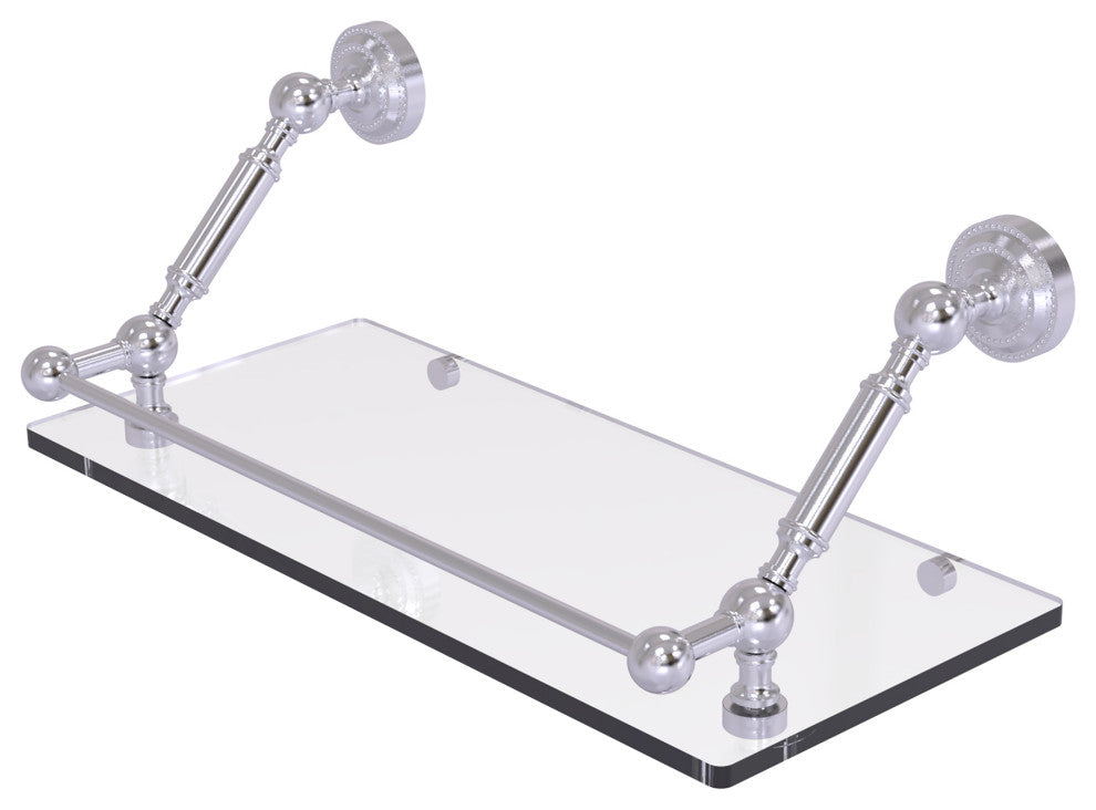 Dottingham 18" Floating Glass Shelf with Gallery Rail, Satin Chrome