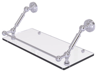 Dottingham 18" Floating Glass Shelf with Gallery Rail, Satin Chrome