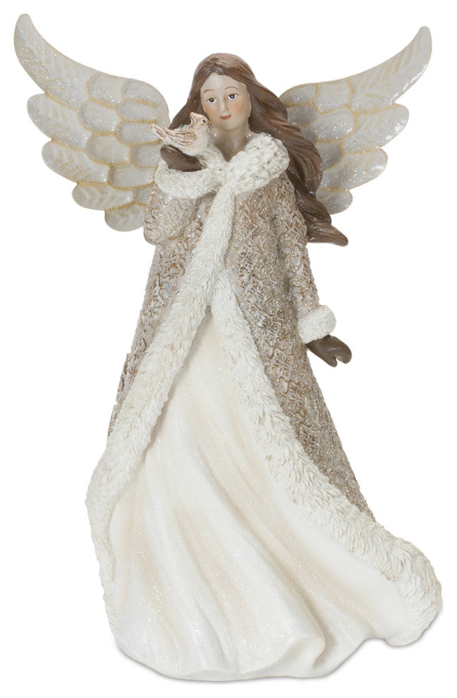 Winter Angel Figurine With Bird Accent, 2-Piece Set