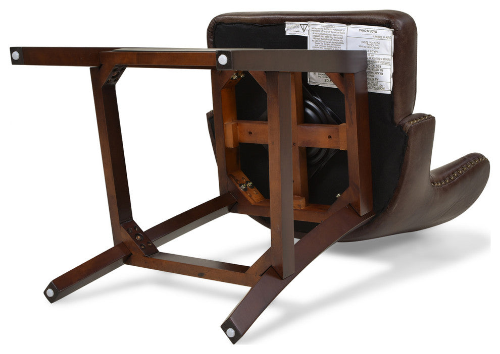 Holmes 27" Tufted High-Back 360 Swivel Counter-Height Barstool, Mid Brown Faux Leather