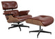 35" Brown Tufted Genuine Leather Swivel Lounge Chair With Ottoman