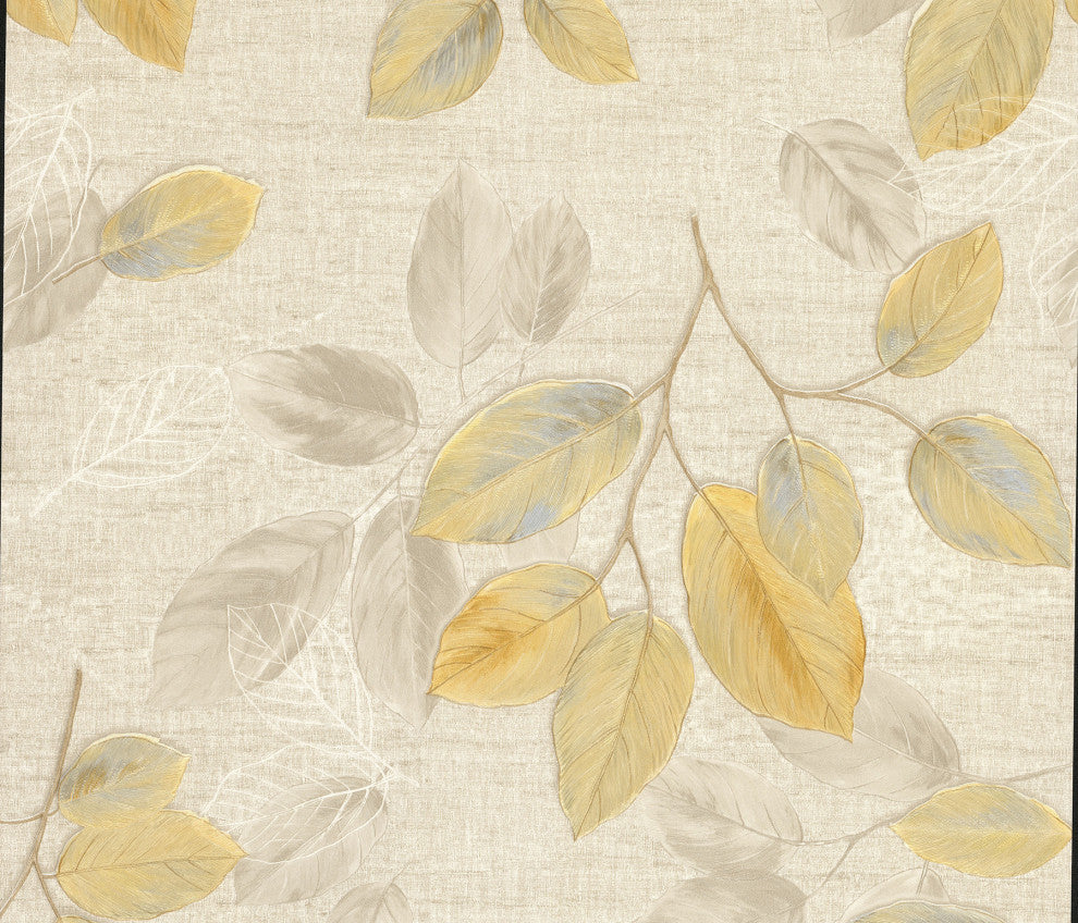 Dorado Beige Leaf Toss Wallpaper Bolt