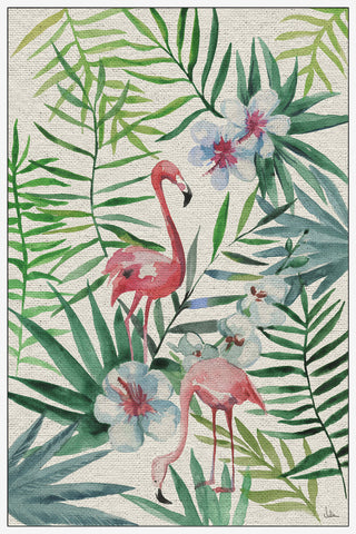 "Tropical Flamingos III" Floater Framed Painting Print on Canvas, 24"x36"