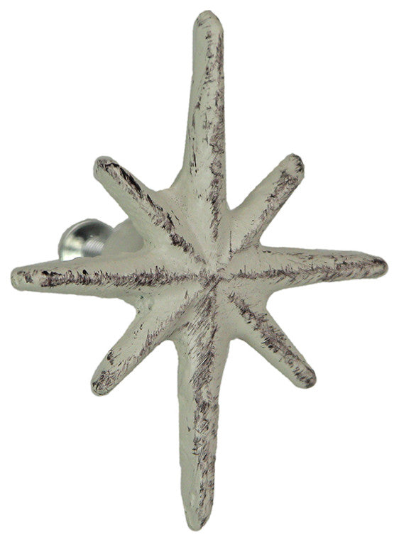 Set of 6 Antique White Finish Mid Century Modern Starburst Drawer Pulls Knobs