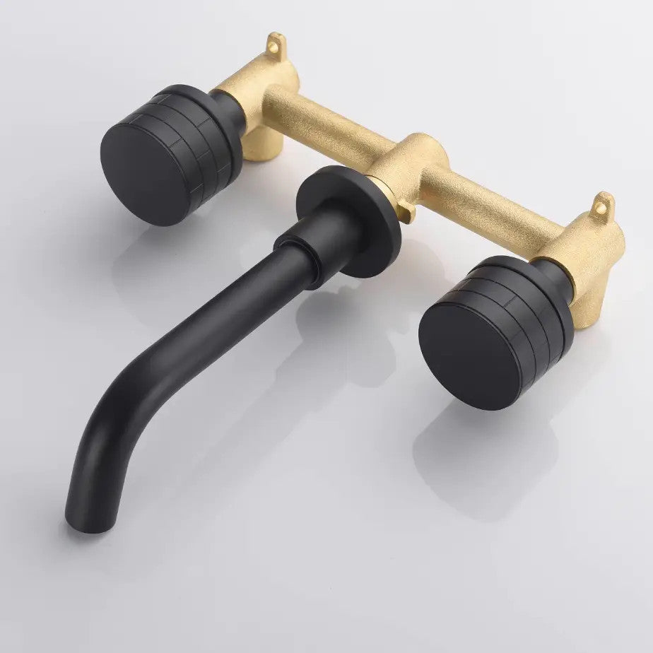 Double Handle Wall Mounted Brass Bathroom Faucet, Matte Black