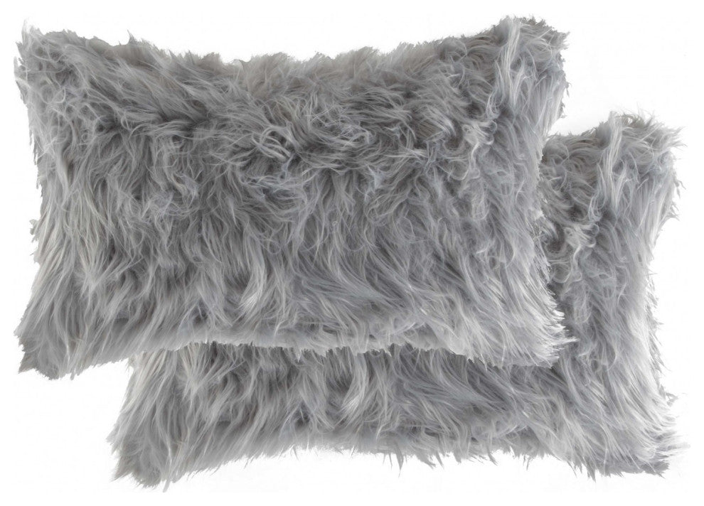 HomeRoots 12" x 20" x 5" Gray, Faux Pillow 2-Pack